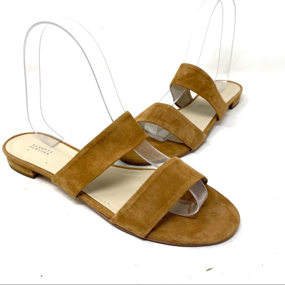 Barney’s New York double band suede tan slippers 9